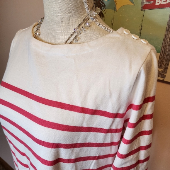 L.L. Bean NWOT cotton t shirt midi dress coral cream stripe M - Picture 2 of 8